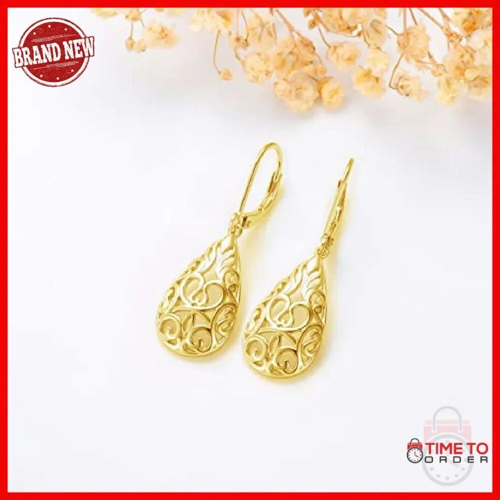 Sterling Silver Teardrop Dangle Earrings Filigree Leverback Hypoallergenic